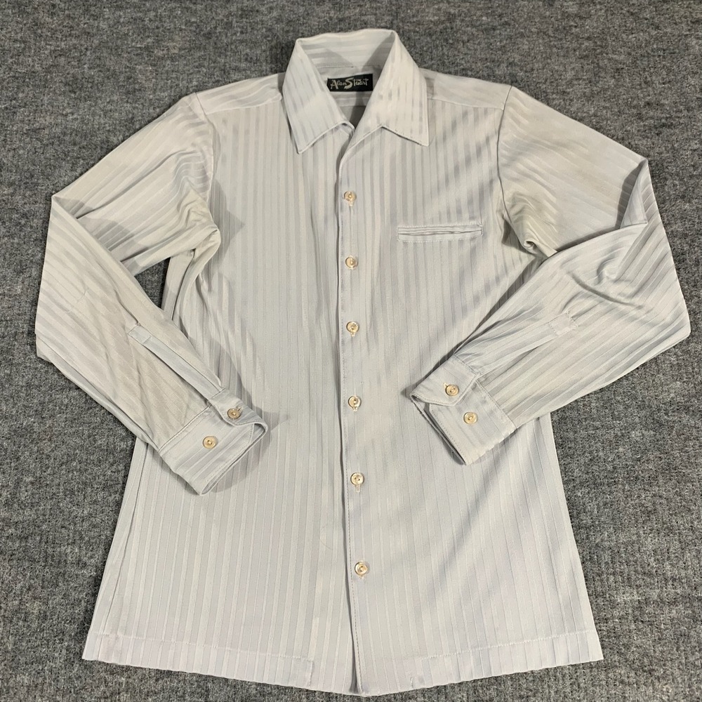Vintage Alan Stuart Shirt Mens S‎ Gray Striped Long Sleeve Button Up 80s Retro